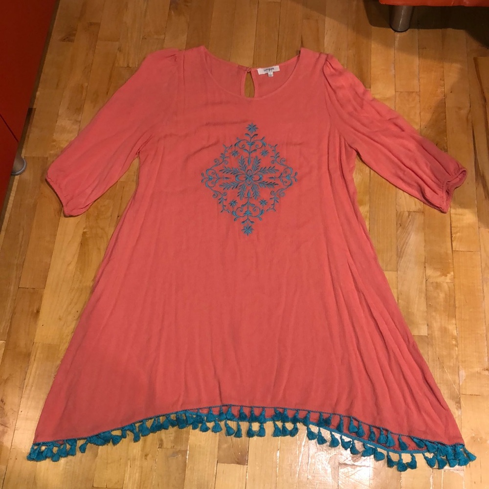 Coral and Teal Tassel Dress